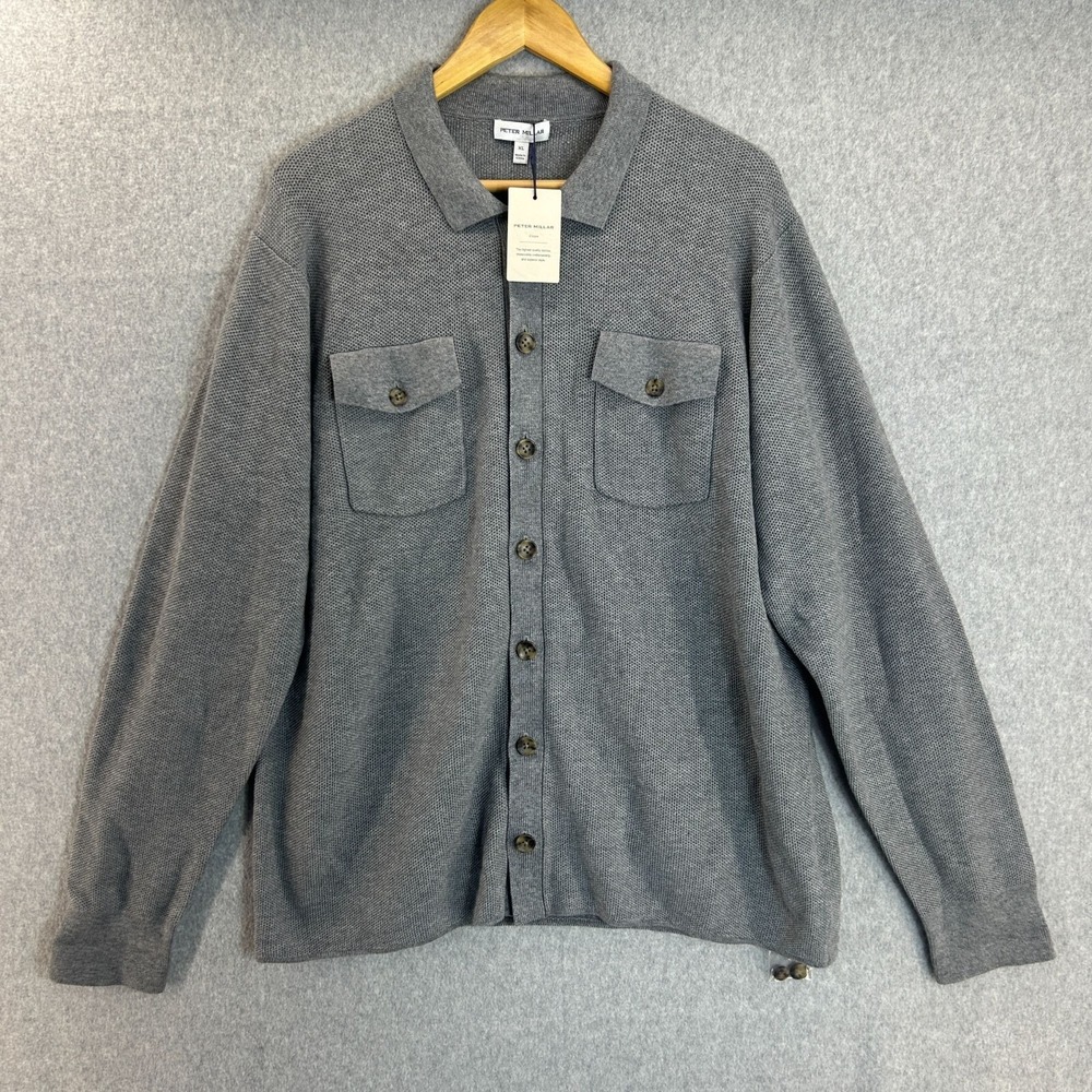 Peter Millar Size XL Gray Merino Wool Blend Button-Up Trenton Jumper Shirt NWT